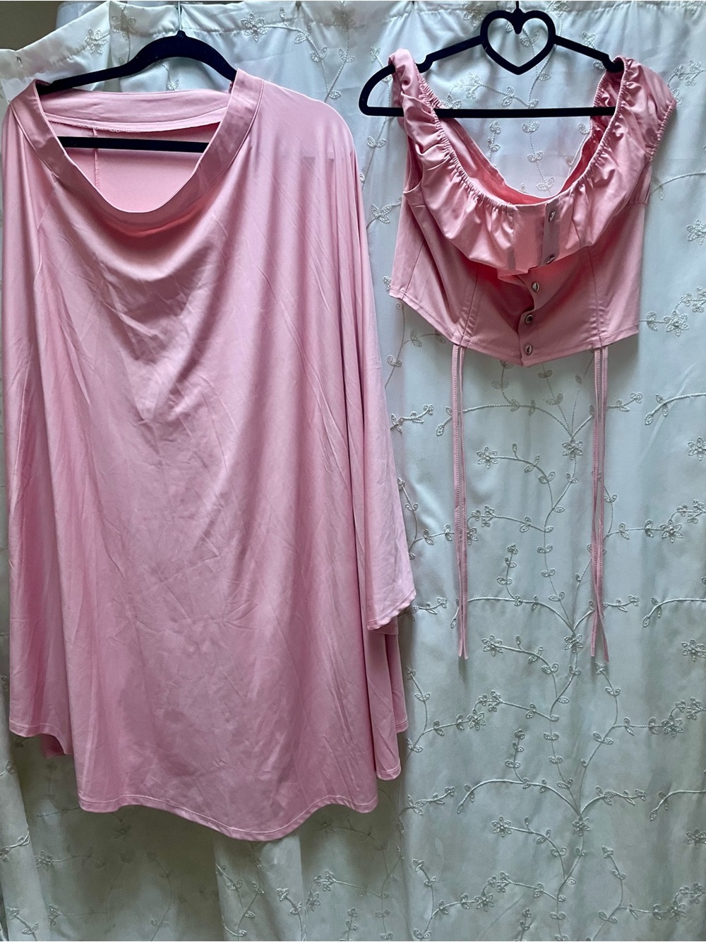Pink Draped Top with Ruffled Corset Crop Set